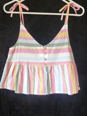 Roxy Open Eyes Stripe Peplum Tank NWT Medium
